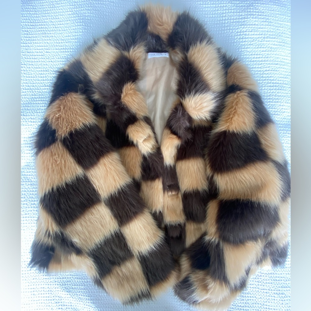 Checkered faux fur jacket